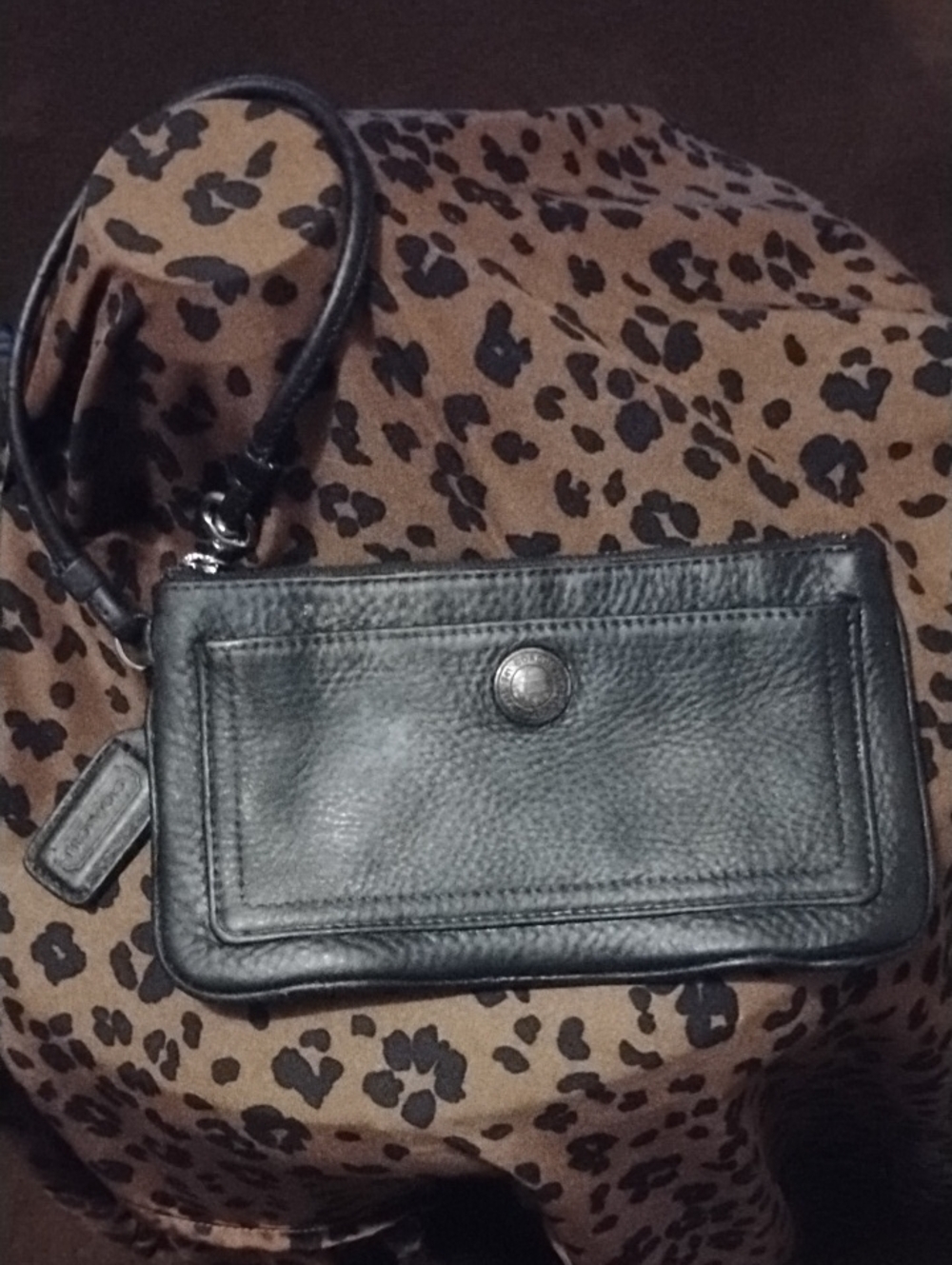 Coach Black Leather Wristlet with Front Snap Pocket
